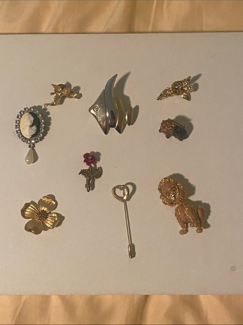 Mixed Gold & Silver Women's Brooch Set - Floral, Animal & Cameo Accents